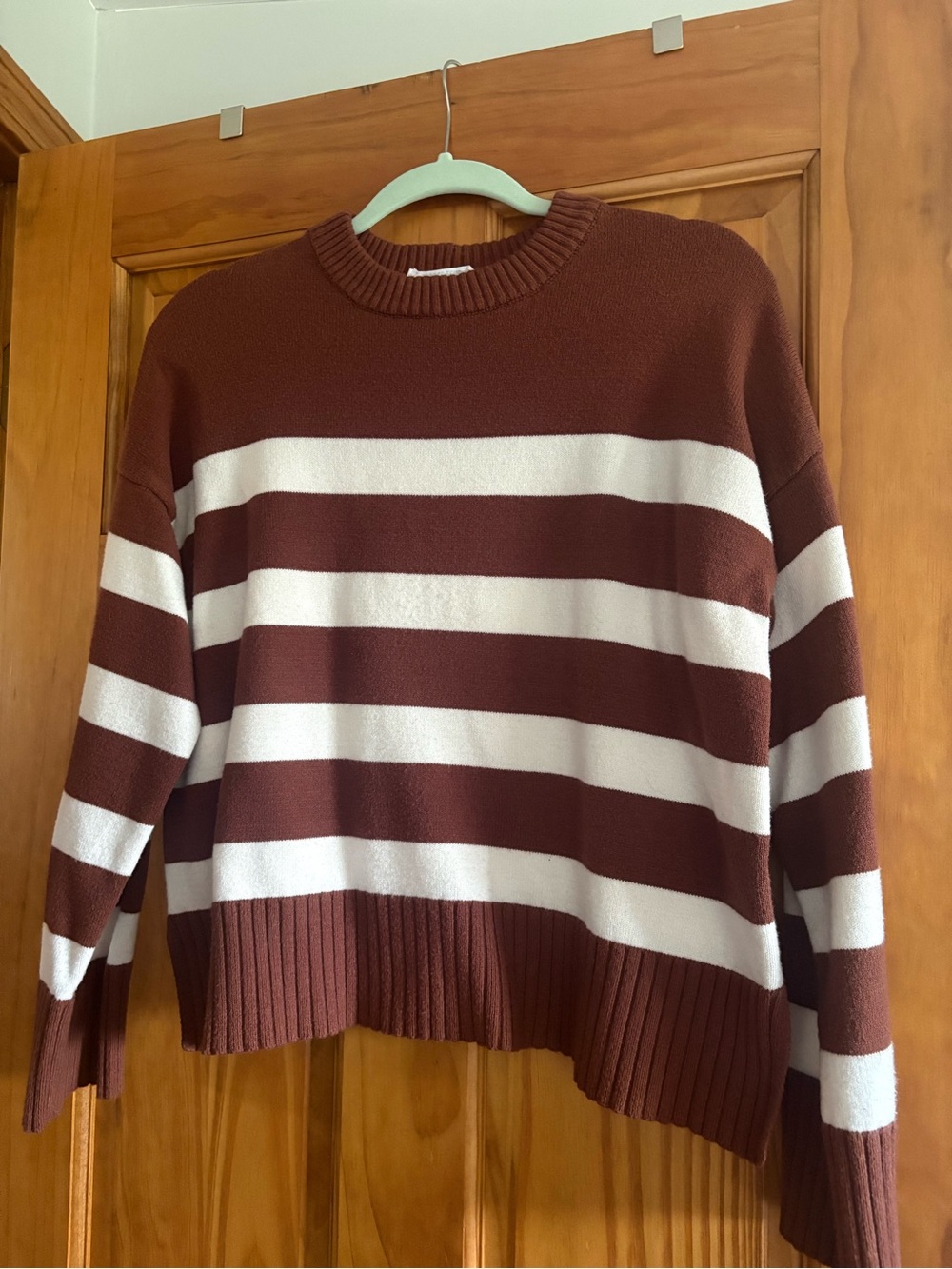 Double Zero Striped Brown and White Cozy Crewneck Sweater